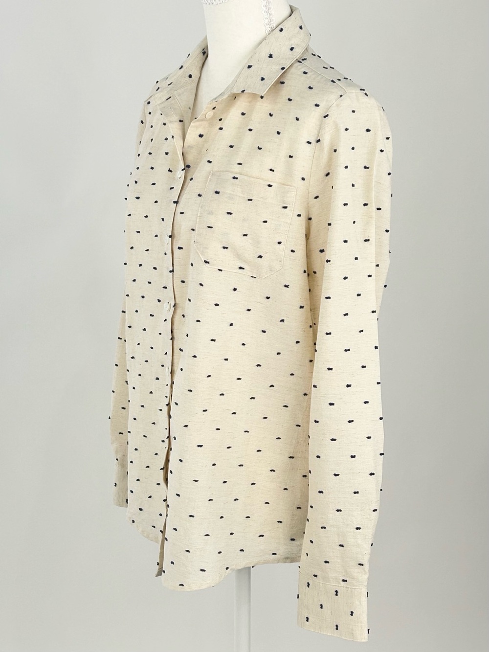 Sézane Tomboy Shirt Ecru Navy Plumetis Cotton Linen NWT 36/US 4
